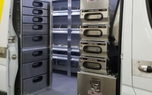 Interior view of advantage outfitter van storage drawers