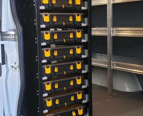 8-level Partskeeper with 2 shelves installed in a work van