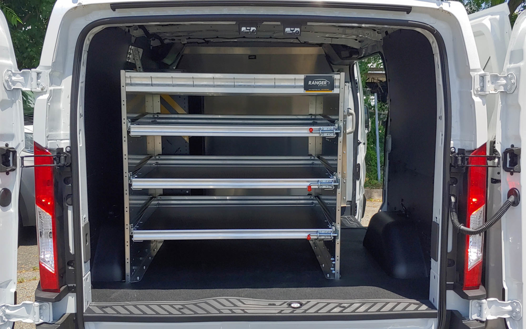 3 shelf access tray installed in a work van