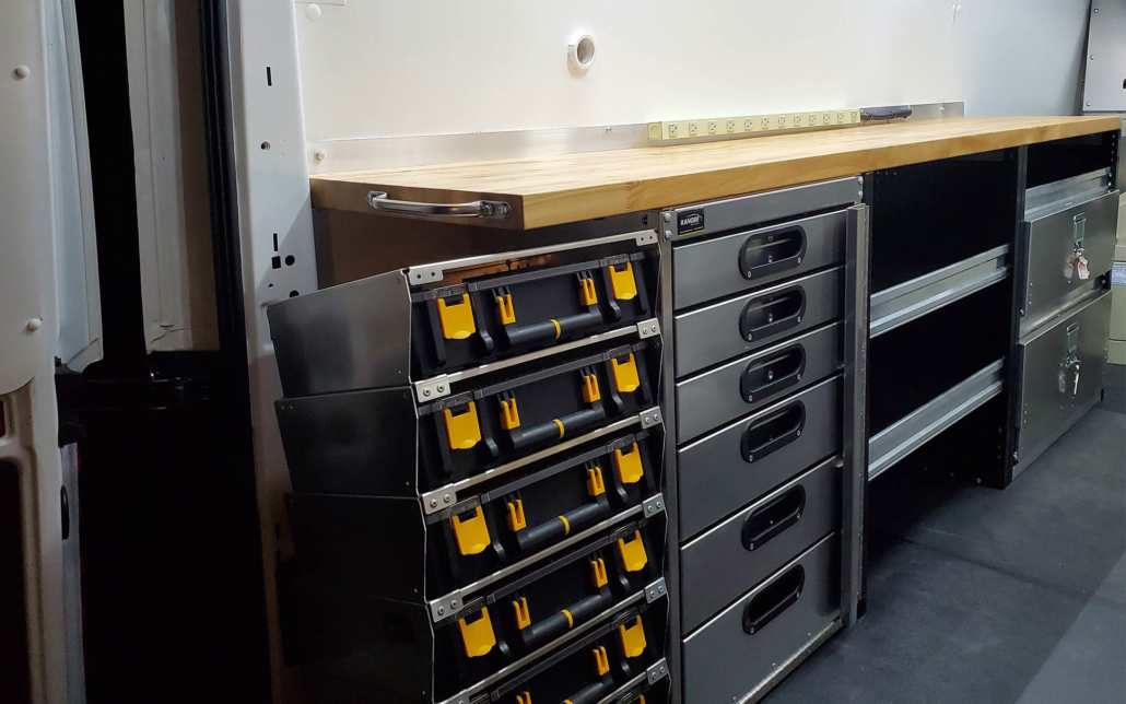 6 drawer cabinet installed in a work van