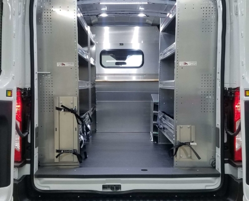 picture of a van upfit from a rear angle