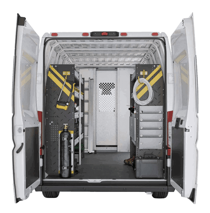The back of an upfitted van