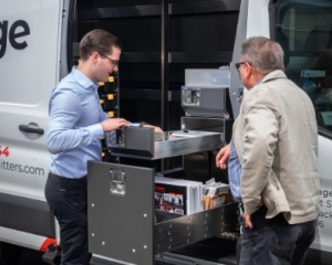 Side view of van with a filing system for consultation and planning